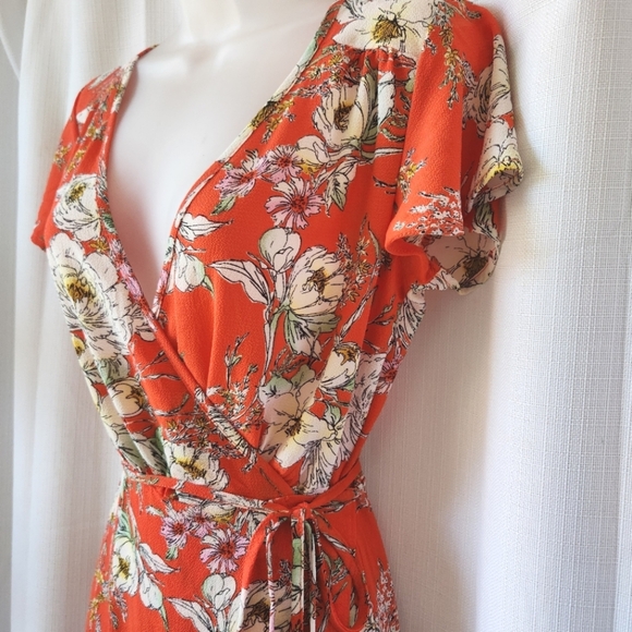 New Superfoxx Orange Floral Short Sleeve Wrap Maxi Dress Size XS - Picture 6 of 10